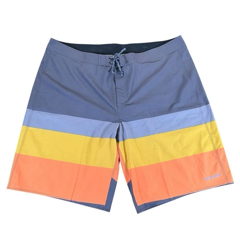 Patagonia 42 Hydropeak Board Shorts Striped Swim Trunks Point Current Blue NWOT